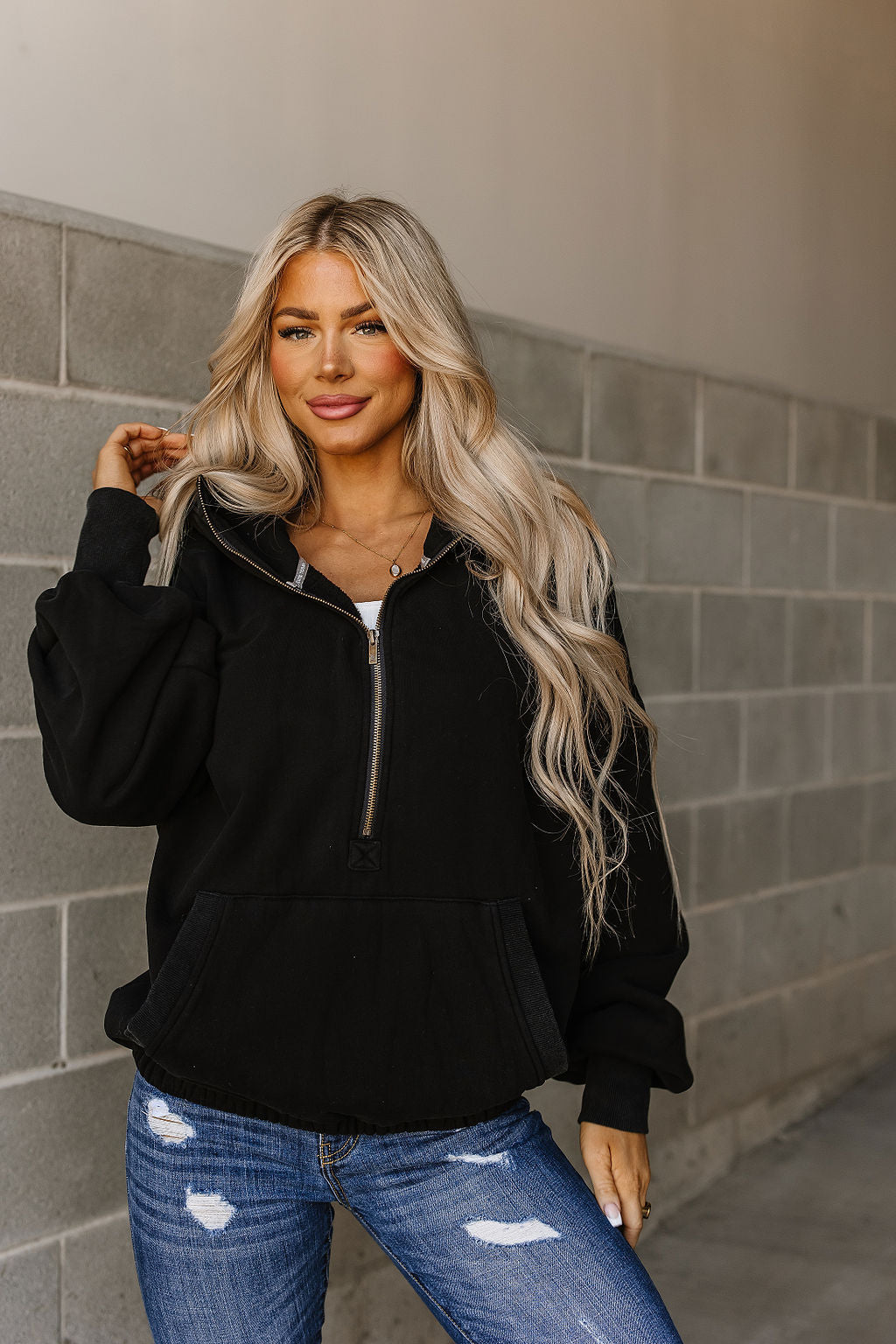 Oversized HalfZip Sweatshirt - Black