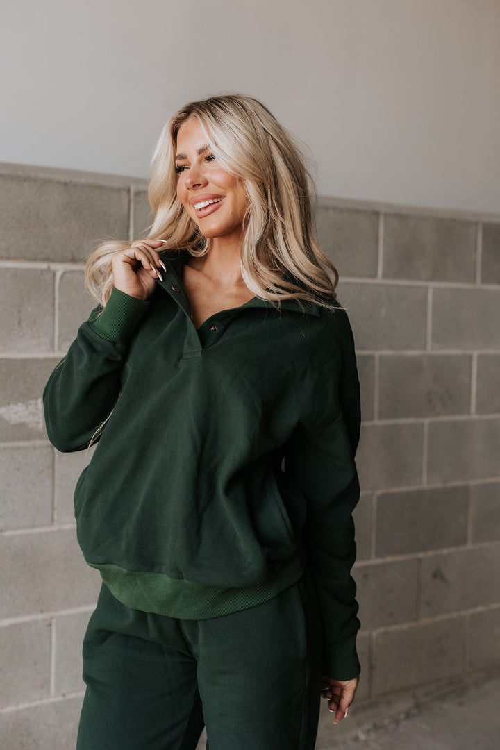 Never Better Button Top: Forest Green