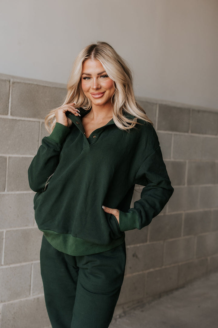 Never Better Button Top: Forest Green