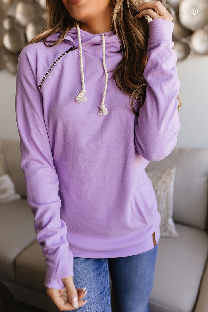 Lilac Purple Hoodie Sweatshirt with Zipper Detail | Performance Fleece DoubleHood™ Sweatshirt - Wisteria