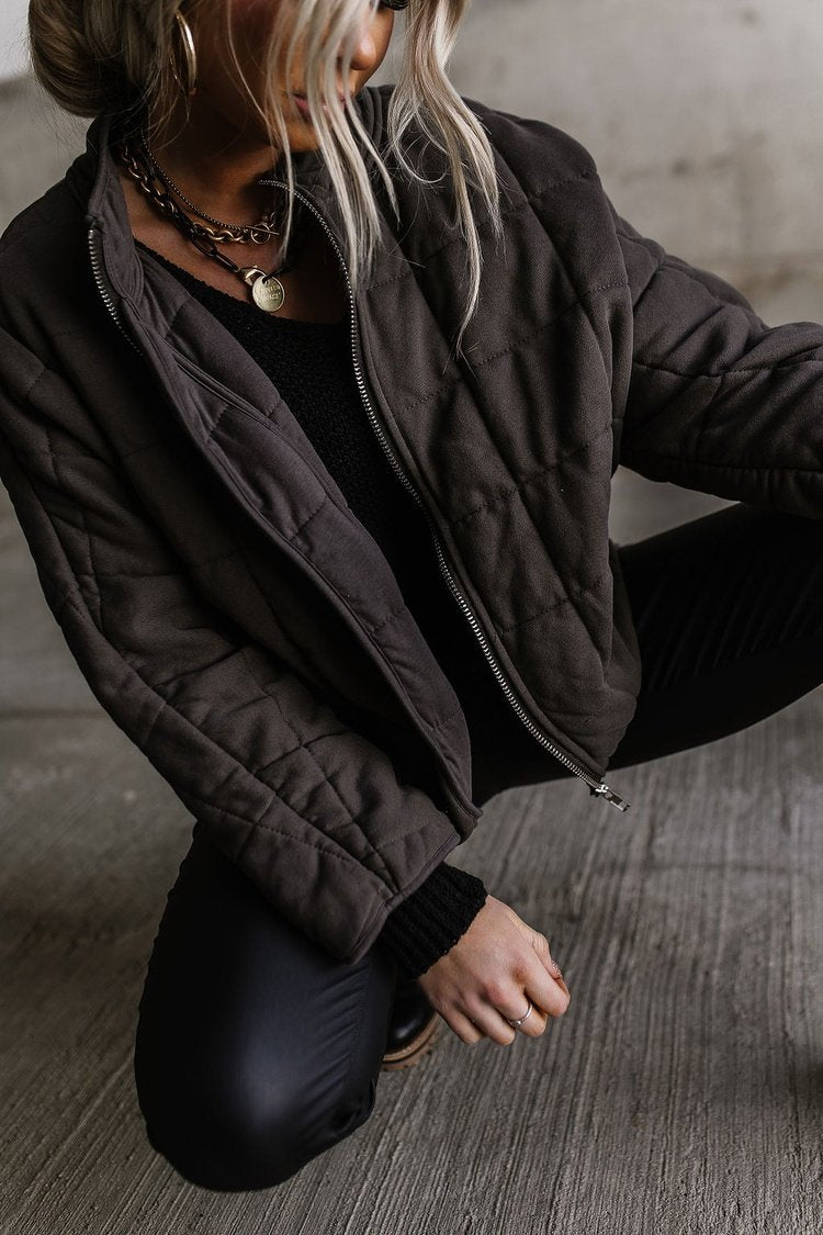 Below Zero Quilted Jacket - Charcoal - Mindy Mae's Marketcomfy cute hoodies