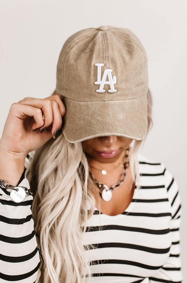 LA Vintage Baseball Hat - Khaki - Mindy Mae's Marketcomfy cute hoodies