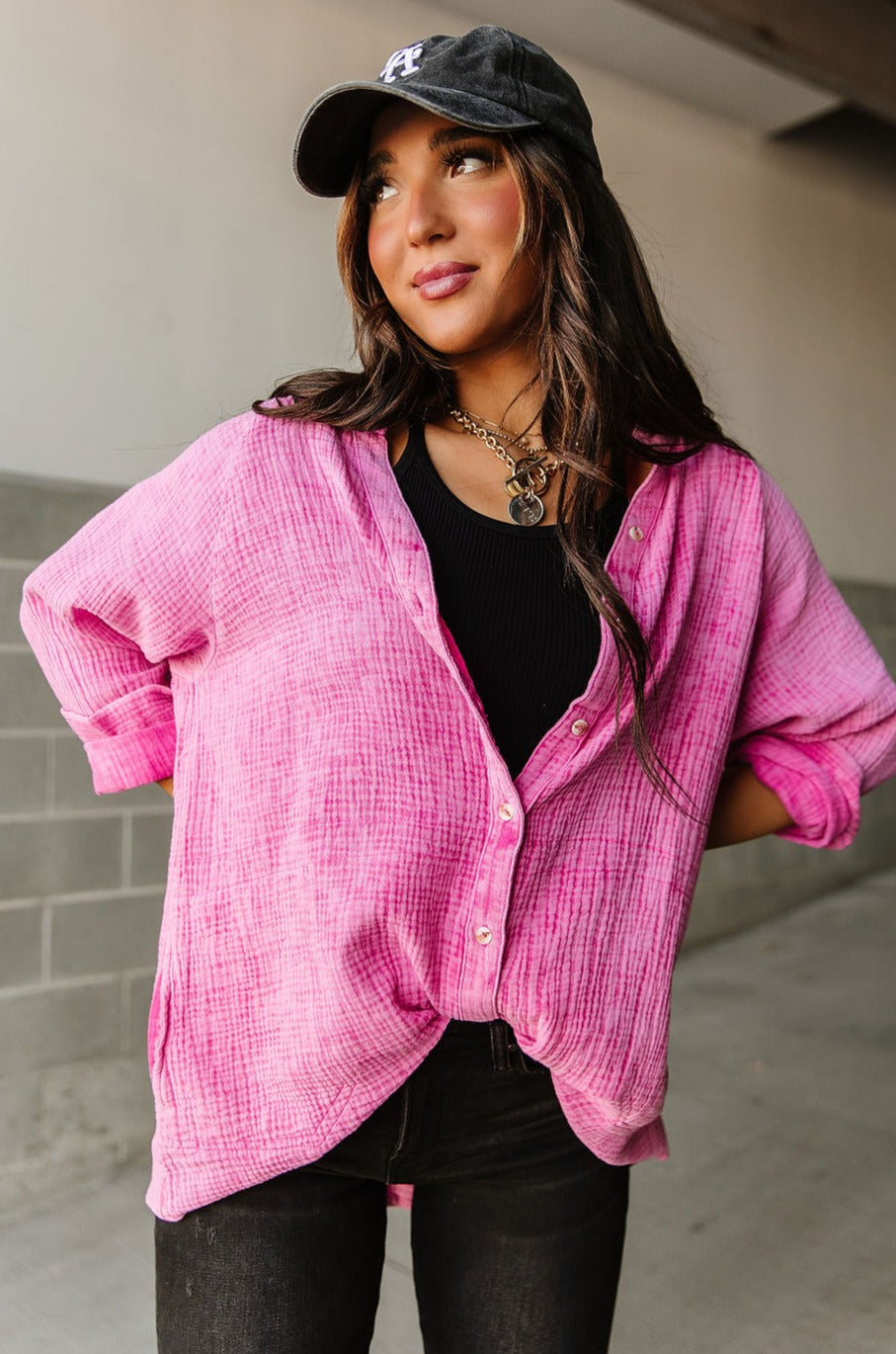 Wes Button Down Top - Fuchsia - Mindy Mae's Marketcomfy cute hoodies