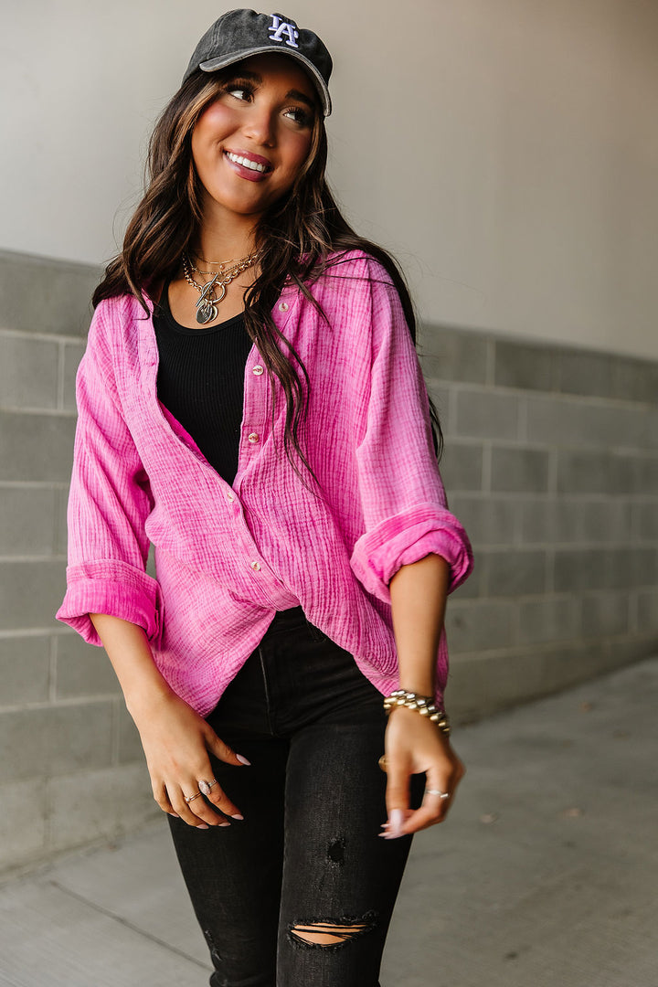 Wes Button Down Top - Fuchsia - Mindy Mae's Marketcomfy cute hoodies