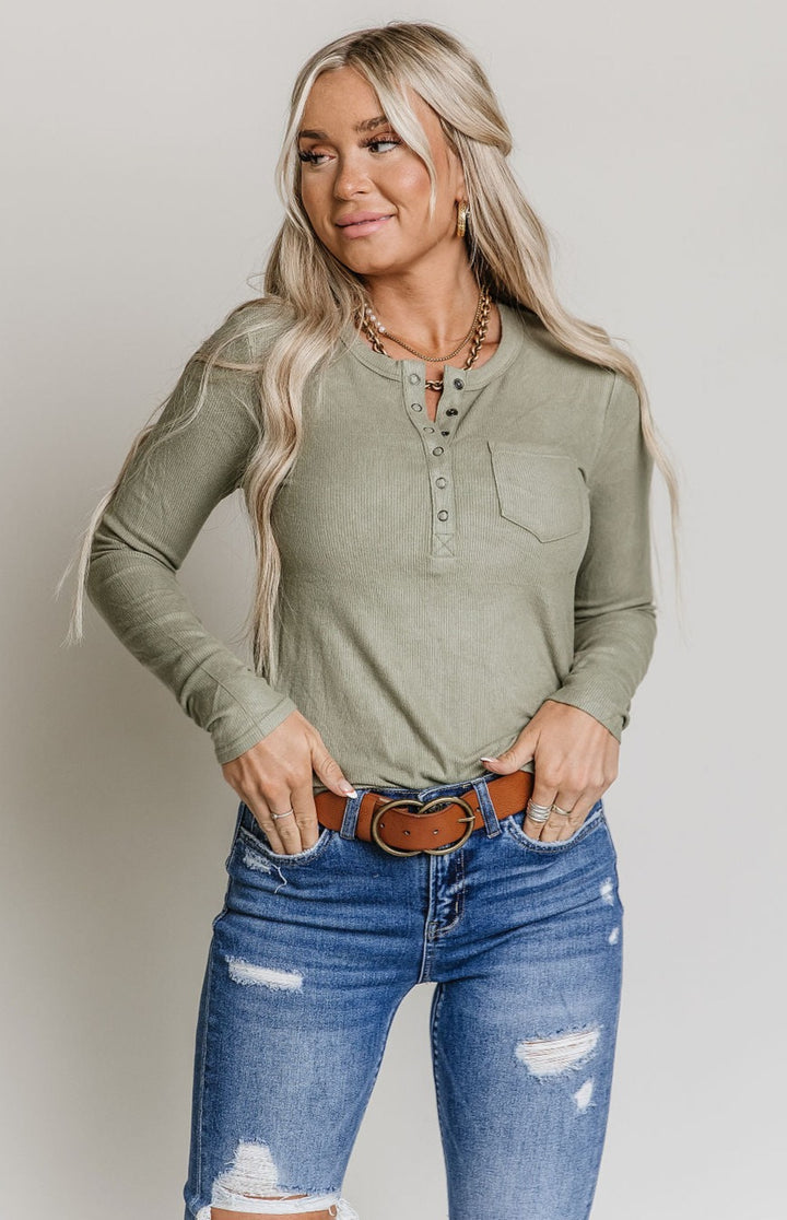 Ellis Ribbed Henley - Olive - Mindy Mae's Marketcomfy cute hoodies