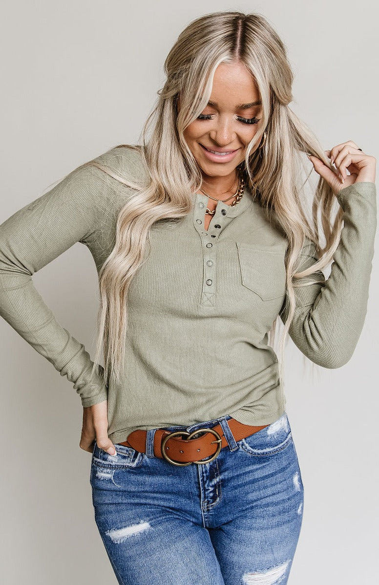 Ellis Ribbed Henley - Olive - Mindy Mae's Marketcomfy cute hoodies