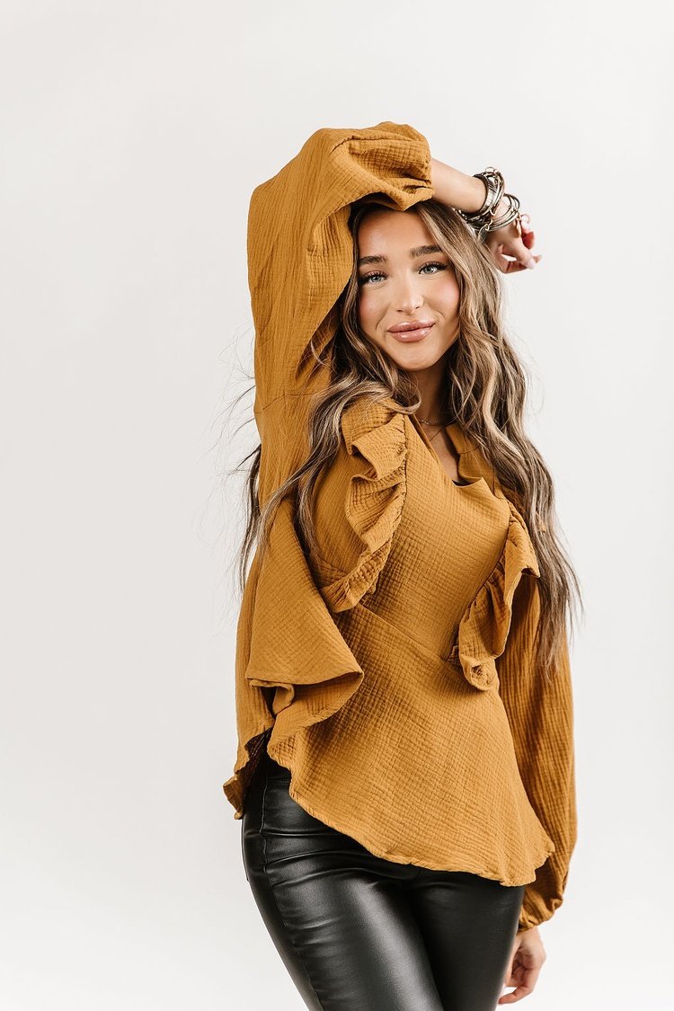 Annette Ruffle Top - Camel - Mindy Mae's Marketcomfy cute hoodies