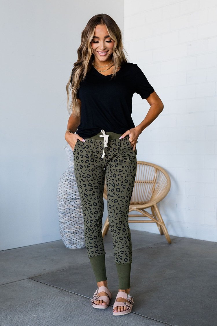 New & Improved Joggers - Olive Leopard - Mindy Mae's Marketcomfy cute hoodies
