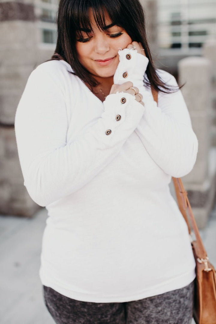 Naomi Button Sleeve Top - White - Mindy Mae's Marketcomfy cute hoodies