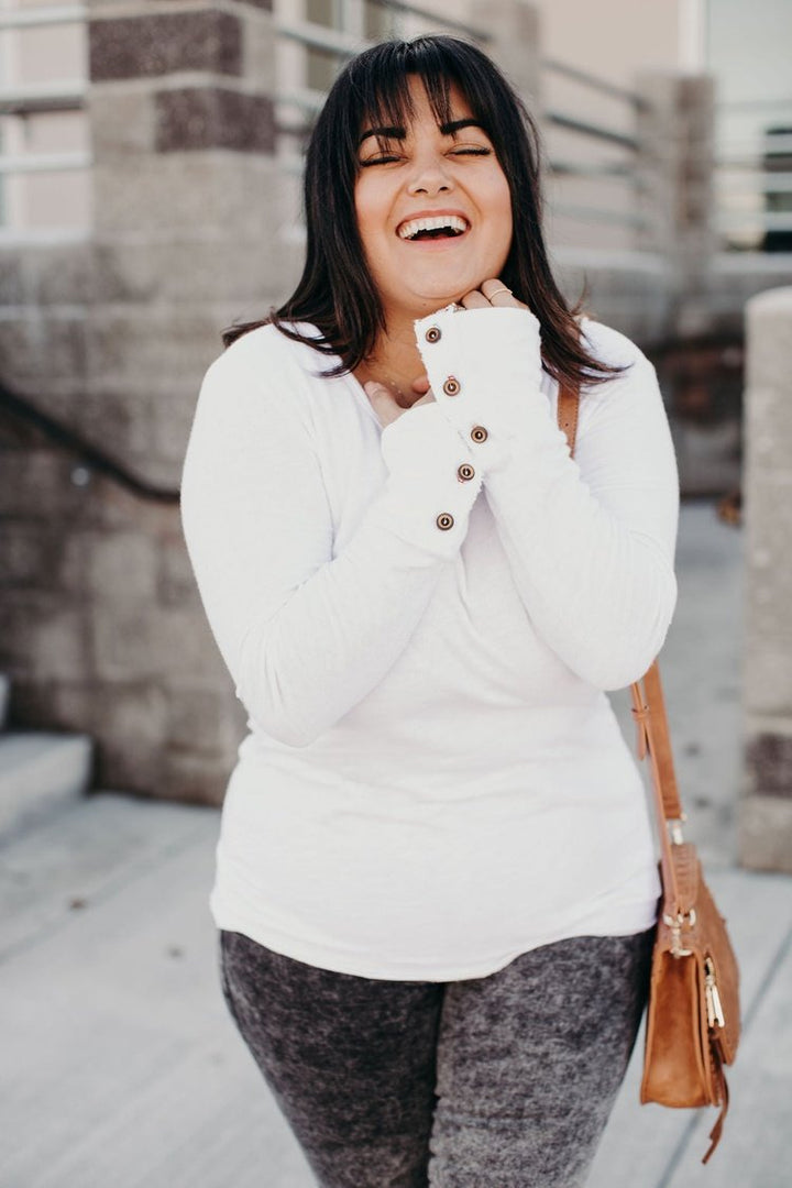 Naomi Button Sleeve Top - White - Mindy Mae's Marketcomfy cute hoodies