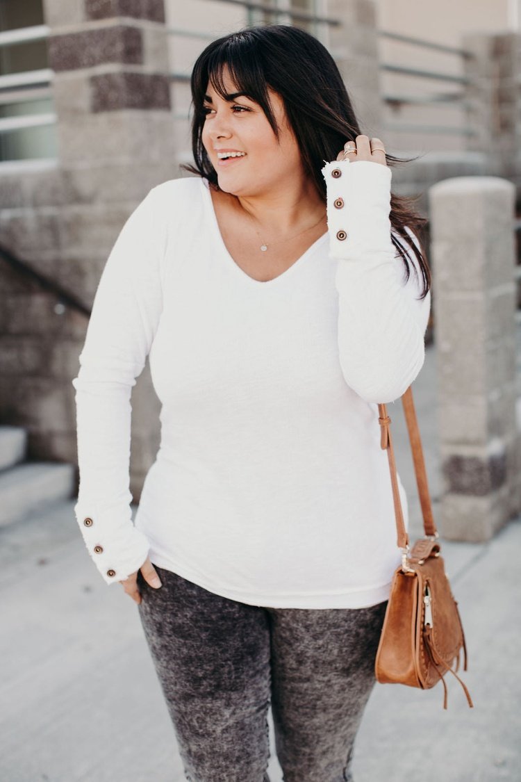 Naomi Button Sleeve Top - White - Mindy Mae's Marketcomfy cute hoodies