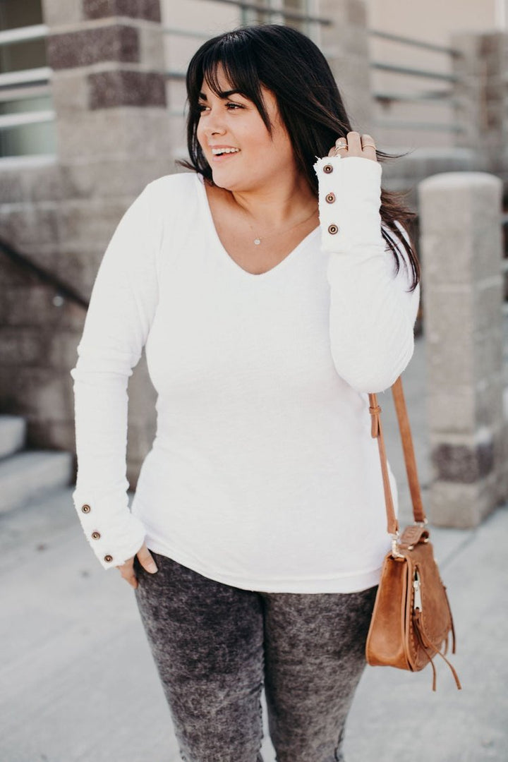 Naomi Button Sleeve Top - White - Mindy Mae's Marketcomfy cute hoodies