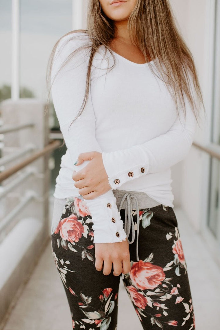 Naomi Button Sleeve Top - White - Mindy Mae's Marketcomfy cute hoodies